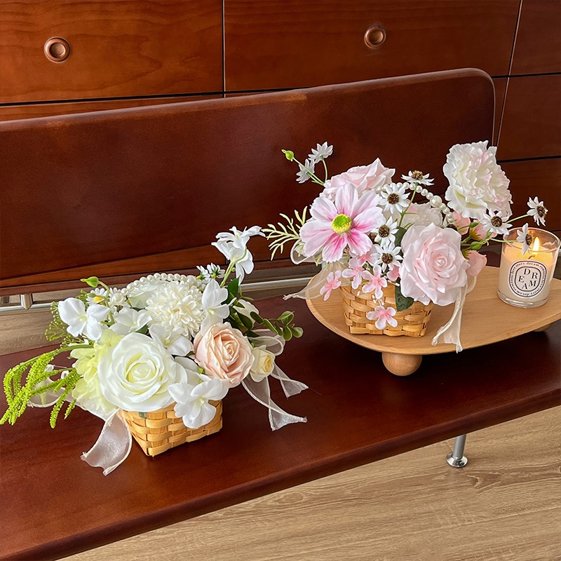 编织手提花篮仿真花花艺套装假花装饰花卉高档花束摆件餐桌花摆花