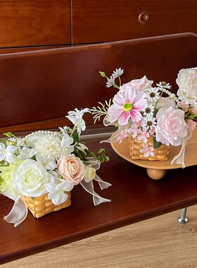 编织手提花篮仿真花花艺套装假花装饰花卉高档花束摆件餐桌花摆花