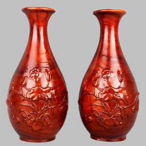 东阳木雕装饰圆形花瓶客厅家居中式花瓶雕刻荷花工艺品实木瓶摆件