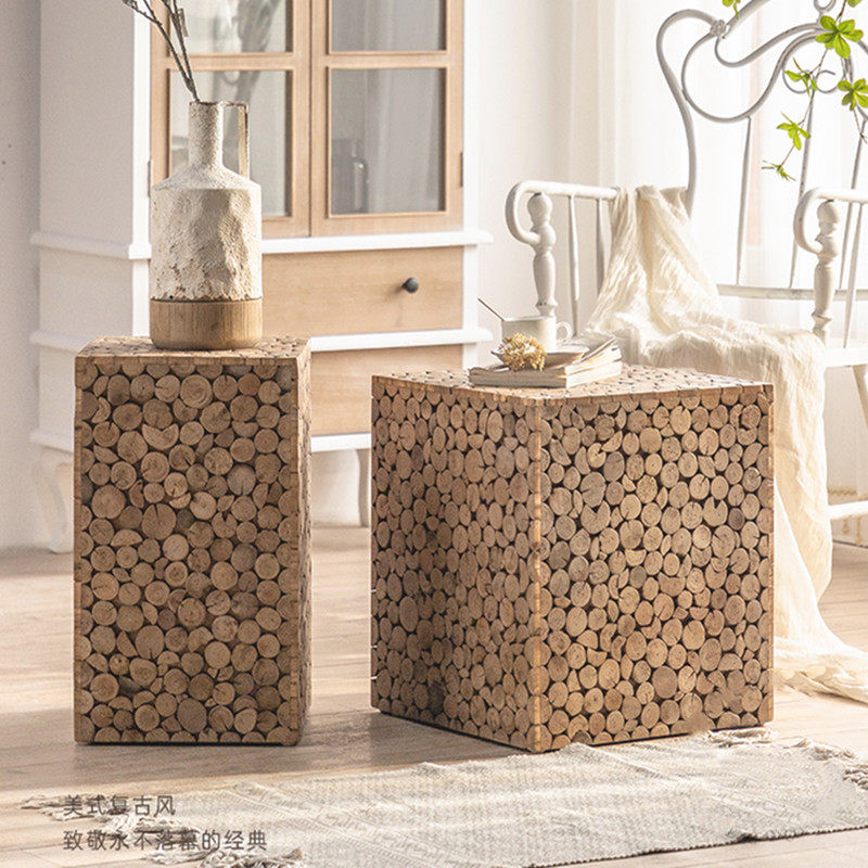 创意实木复古做旧小茶几民宿餐厅小方桌客厅沙发边几卧室床头摆件,家居饰品,落地摆件,淘宝优惠券,粉丝福利购,淘宝优惠卷