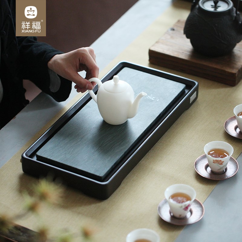 祥福烟雨茶海干湿两用乌金石石头竹制家用干泡台茶台茶具茶海茶盘