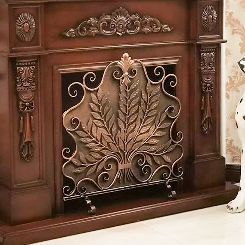 欧式古典金色铁艺壁炉屏风隔断客厅落地壁炉门创意防火护栏壁炉罩