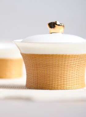 刘氏竹编竹丝扣瓷薄胎锦绣之旅行便携茶具套装四川特色伴手商务礼