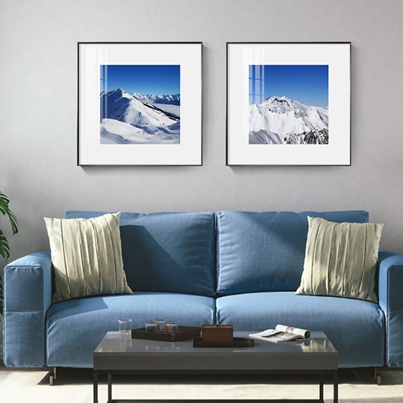 方形留白画大雪山脉风景蓝天白云客厅装饰画餐厅卧室床头挂画书房
