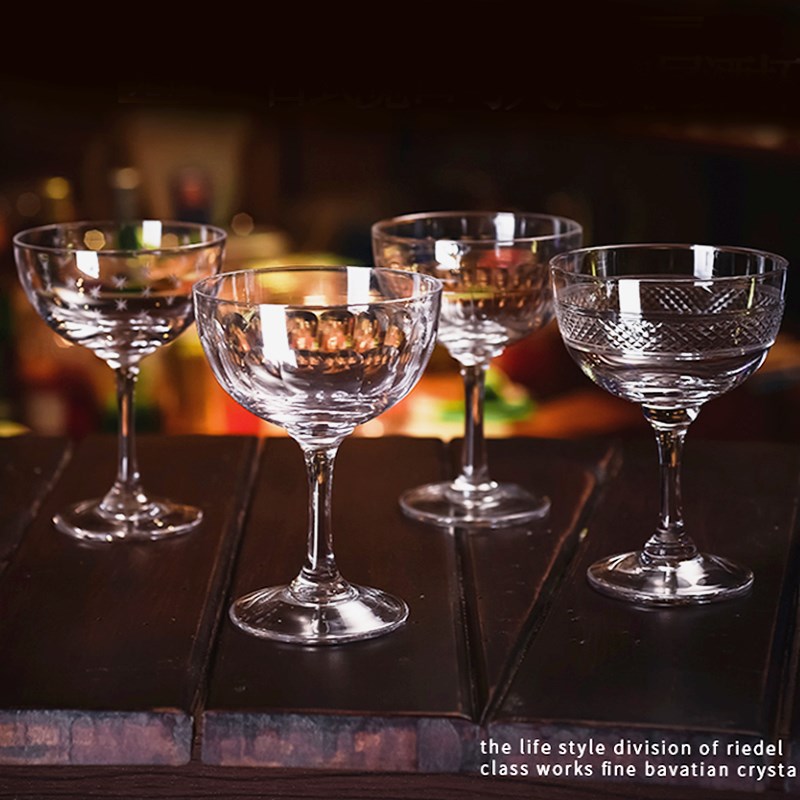 酒吧调酒 日式手工刻花水晶马天尼杯鸡尾酒杯宽口杯香槟杯蝶形杯