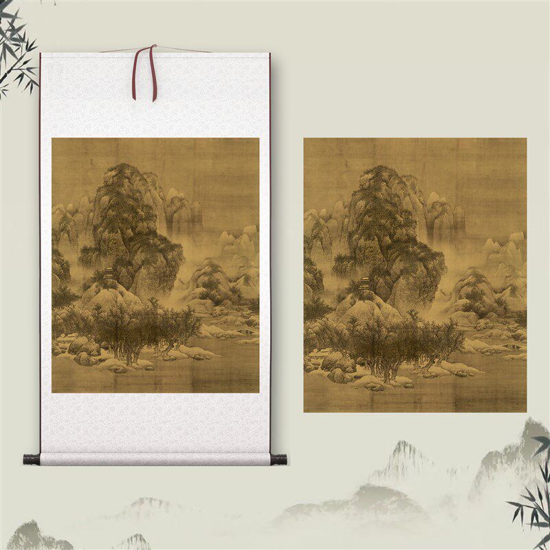 宋范宽《雪景寒林图》客厅中堂玄关茶室装饰画山水风景国画高清