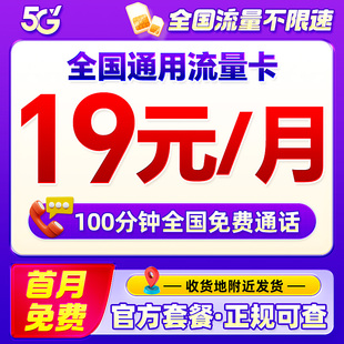 中国流量卡纯流量上网卡全国通用无线限5g大流量手机卡大王电话卡