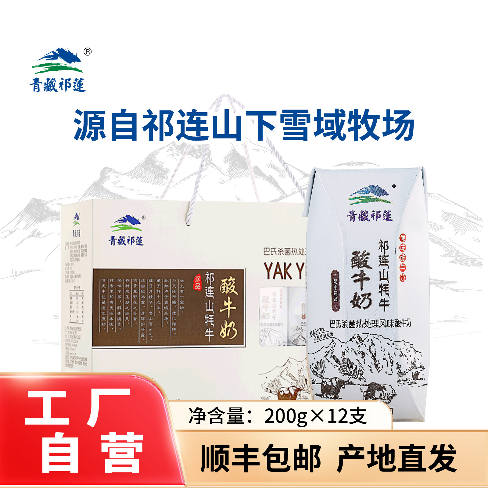 青藏祁莲牦牛酸奶祁连山牧场牦牛原味酸奶 青海老酸奶200g*12支