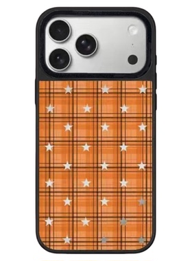 【PX＆FC】新款橙色格纹满天星手适用苹果17/16promax手机壳iphone15/14pro/plus保护套13/12磁吸Magsafe11