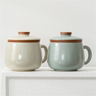 天青汝窑办公杯茶水分离陶瓷杯带茶漏过滤杯子泡茶杯汝瓷个人茶杯