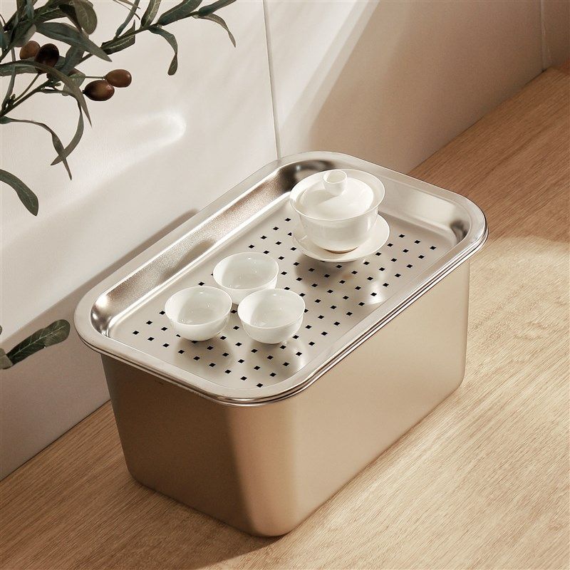 加深款不锈钢茶盘长方形沥水盘潮汕功夫泡茶台野外露营便携洗菜盆,餐饮具,茶盘,淘宝优惠券,粉丝福利购,淘宝优惠卷