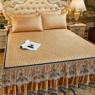 防滑三件套夏季 夏天冰丝凉席床裙式 床罩夏凉床套床单件蕾丝花边款