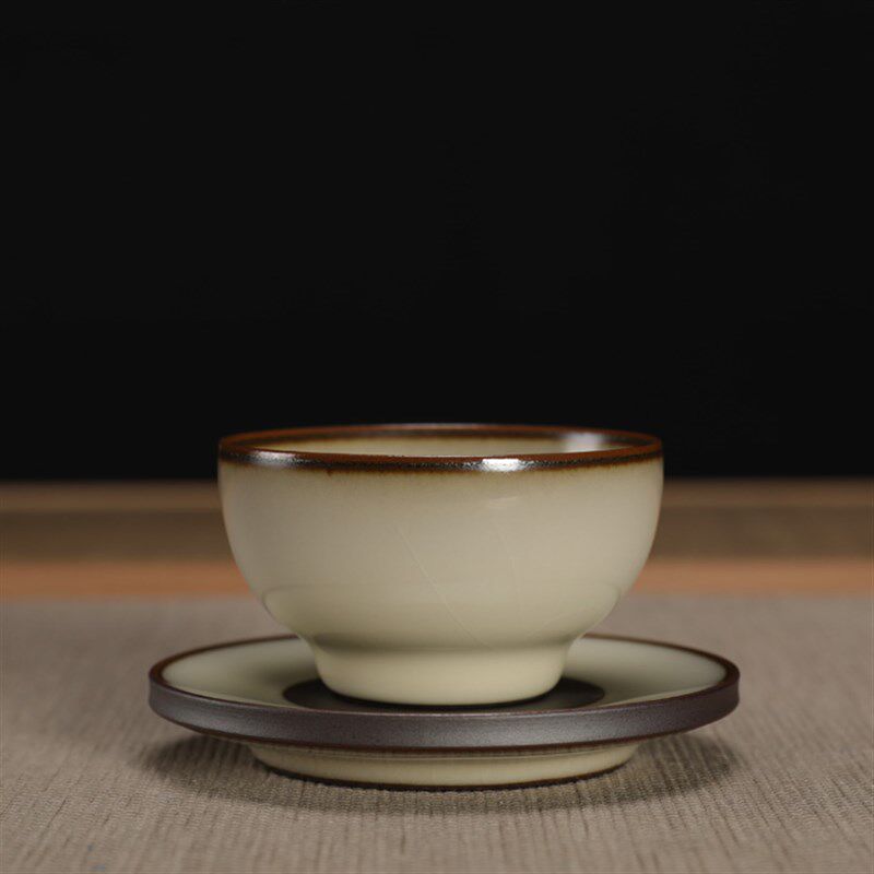 龙泉市青瓷龚炳明纯手工杯垫哥窑蛋白釉开片功夫茶具陶瓷精品杯托
