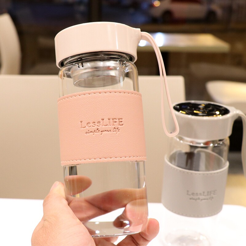 防烫玻璃泡茶杯便携茶水分离杯子韩国带盖清新可爱少女办公室水杯