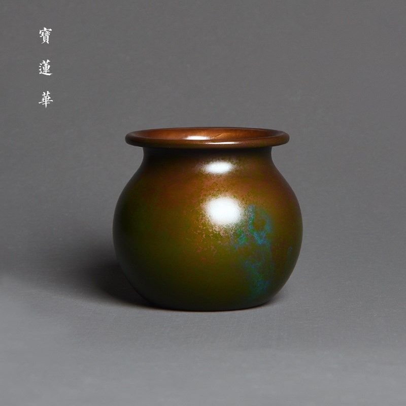 斑斓彩紫铜小水盂 茶滤架子搁架 建水洗茶l洗茶渣斗 茶道配件笔洗