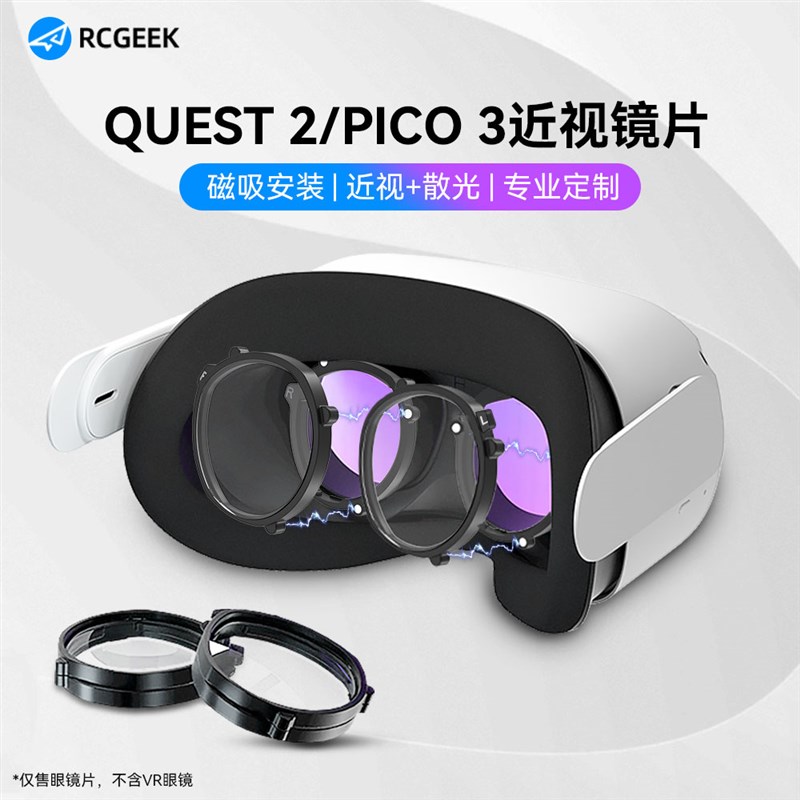 Rcgeek定制Oculus quest 2专用近视眼镜片磁吸镜框PICO NEO 3防蓝