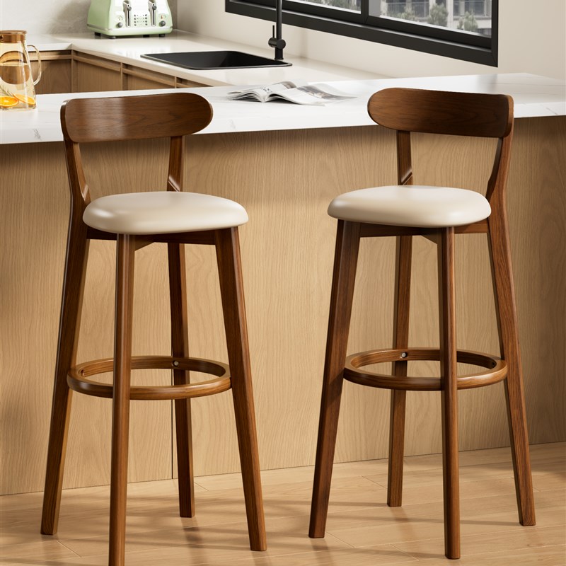 实木吧台椅家用高脚椅子靠背椅商用收银台吧凳餐厅前台高凳子吧椅