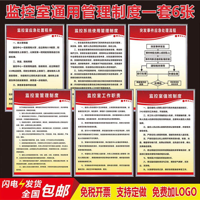 小区物业监控室安全管理制度牌大厦 保安室突发事件应急处理流程