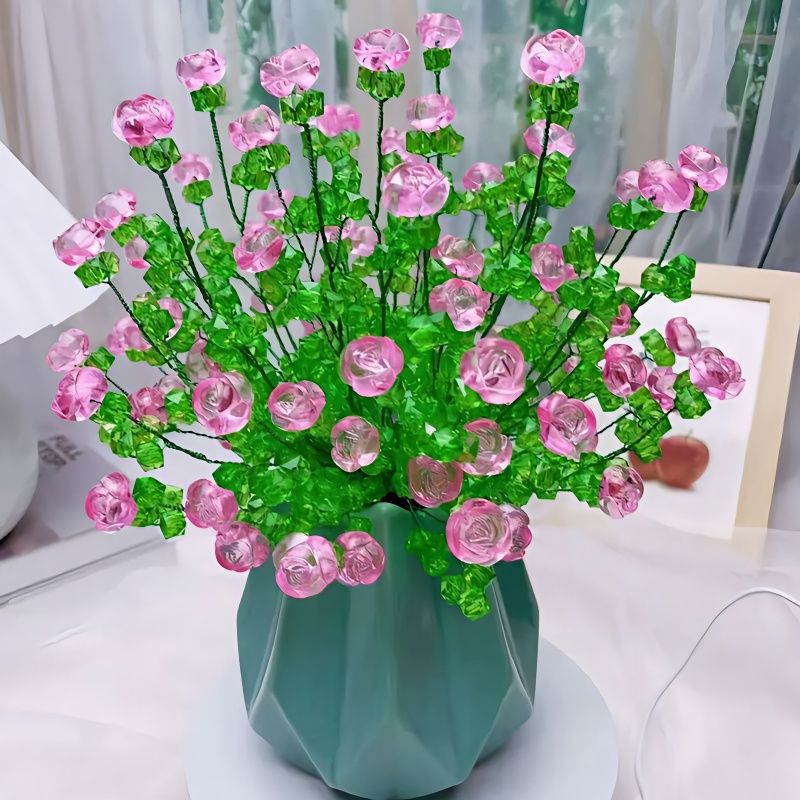 热卖新款浪漫水晶玫瑰花材料包diy手工花束珠子非成品不含花瓶