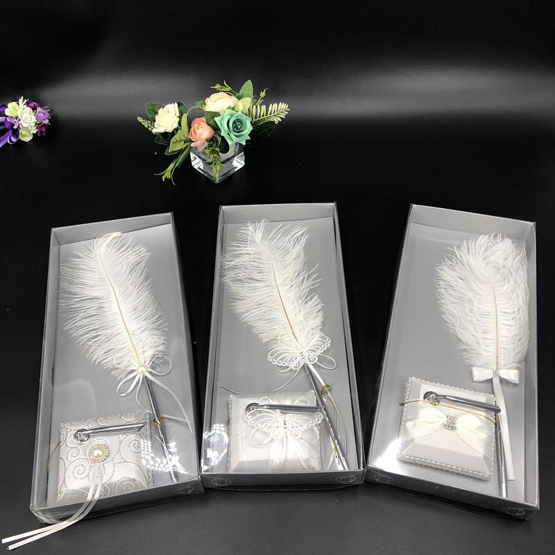 香港结婚庆用品创意西式黑色笔芯真实签到羽毛笔嘉宾签名笔礼盒装