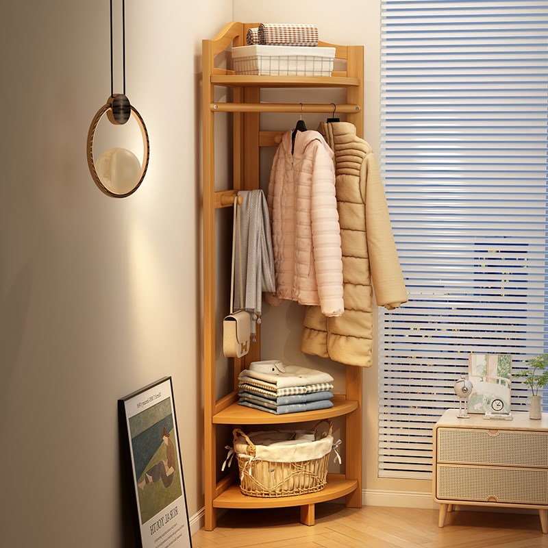 衣帽架落地式家用转角靠墙u置物卧室挂衣架子收纳床边晚上放衣神
