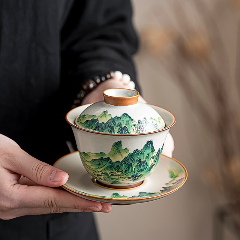 汝窑侧把茶壶茶具套装202u3新款家用新中式功夫盖碗泡茶杯全套喝