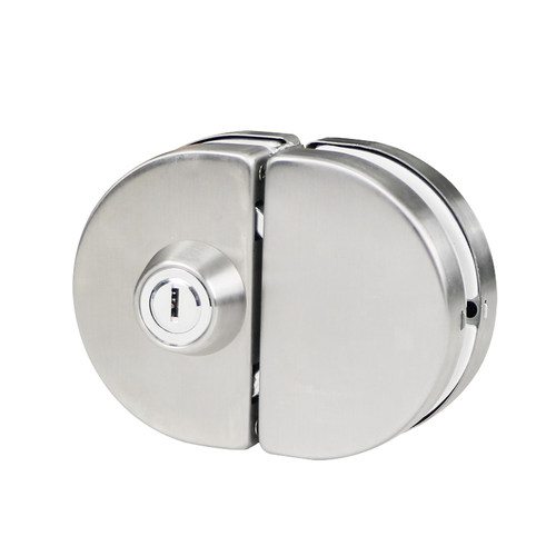 玻璃门锁免打孔无框单双开门推拉玻璃门锁店铺黑色中X央锁地锁插