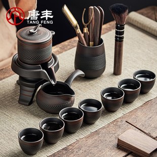 石磨懒人防烫泡茶神 紫陶功夫茶具紫砂复古盖碗茶杯家用茶壶套L装