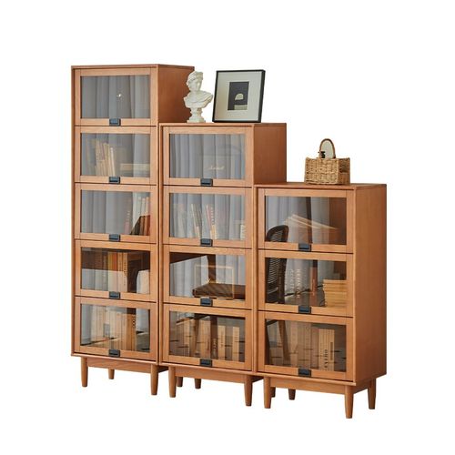 繁丰家居实木书柜一体整墙客y厅防尘书橱玻璃门书房柜子组合储物