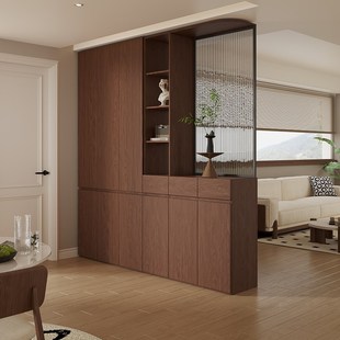 柜家用门口储物高柜一体靠墙换鞋 定制鞋 凳橡木全实木入户深胡桃木