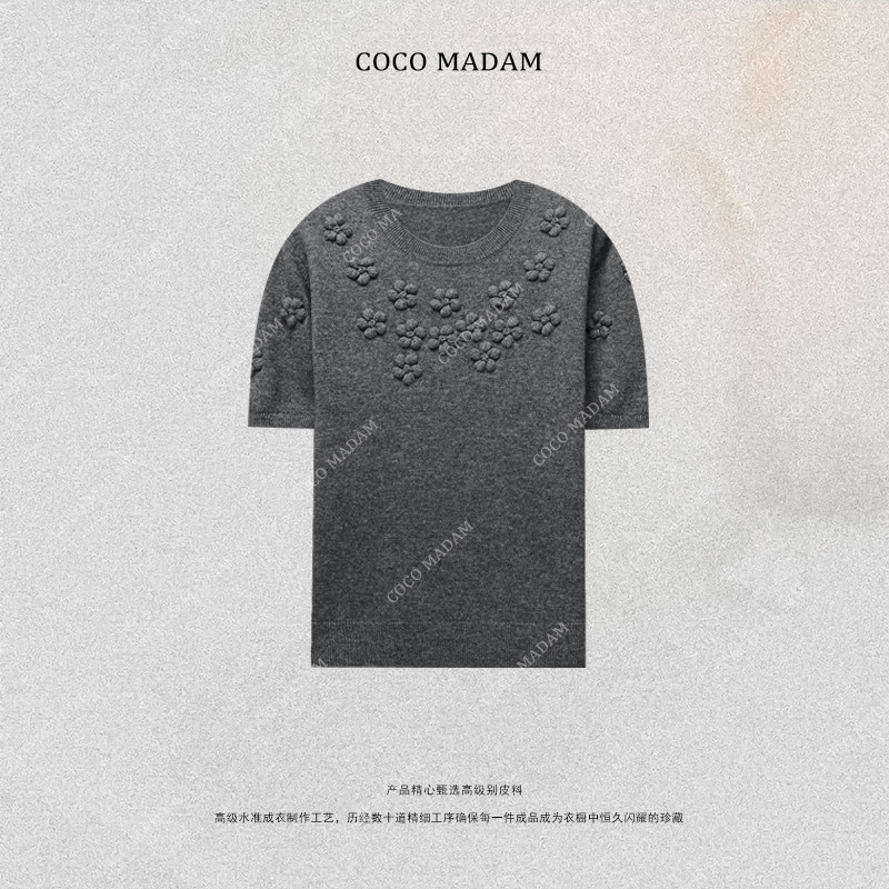 NIUNIU ·T-2020 毛针织衫圆领女装显瘦短袖针织上衣