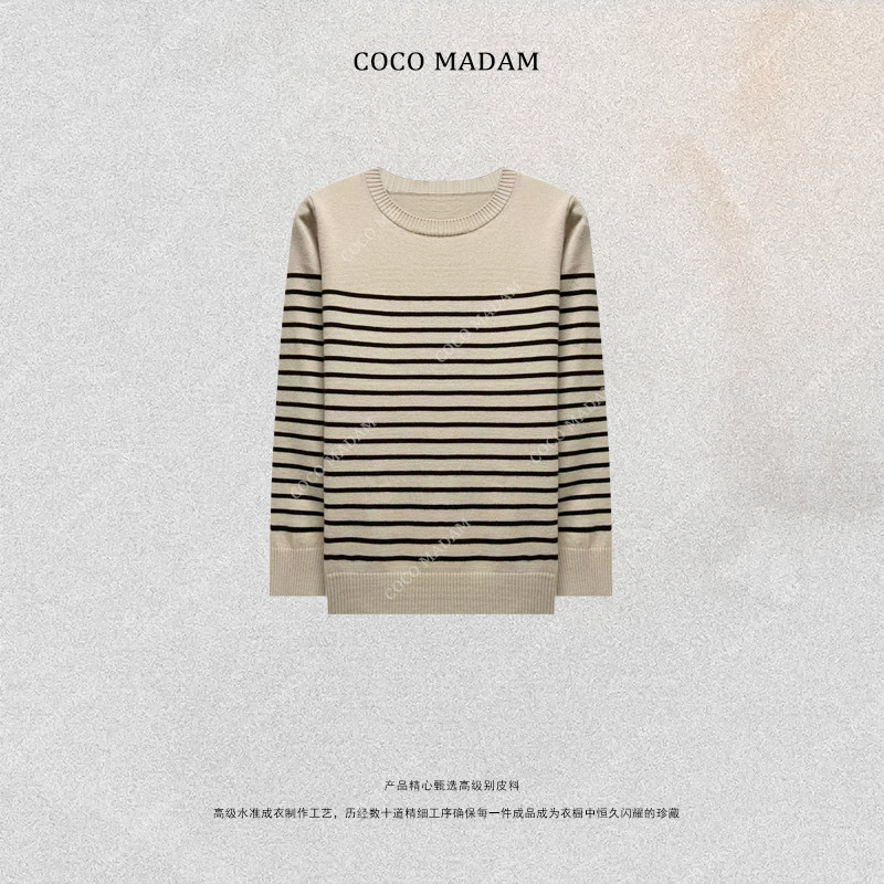 NIUNIU ·T-2044 圆领套头条纹毛针织衫女装长袖厚衫