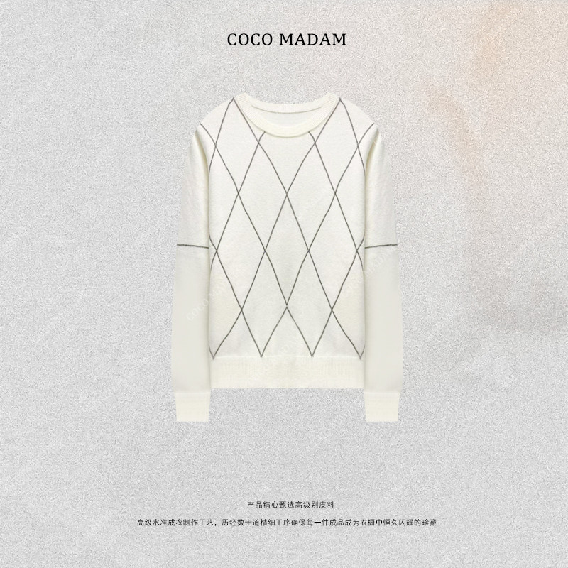 NIUNIU ·T-1858 秋冬重工时尚气质菱格羊绒衫圆领套头毛衣