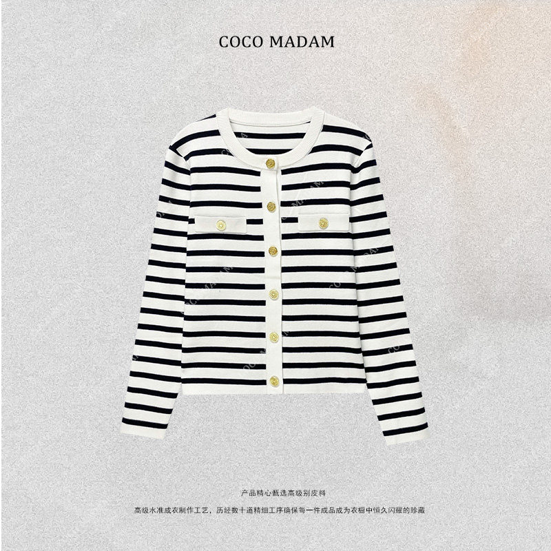 NIUNIU ·T-1336 针织条纹毛针织衫上衣女毛衣圆领法式衫长袖秋季