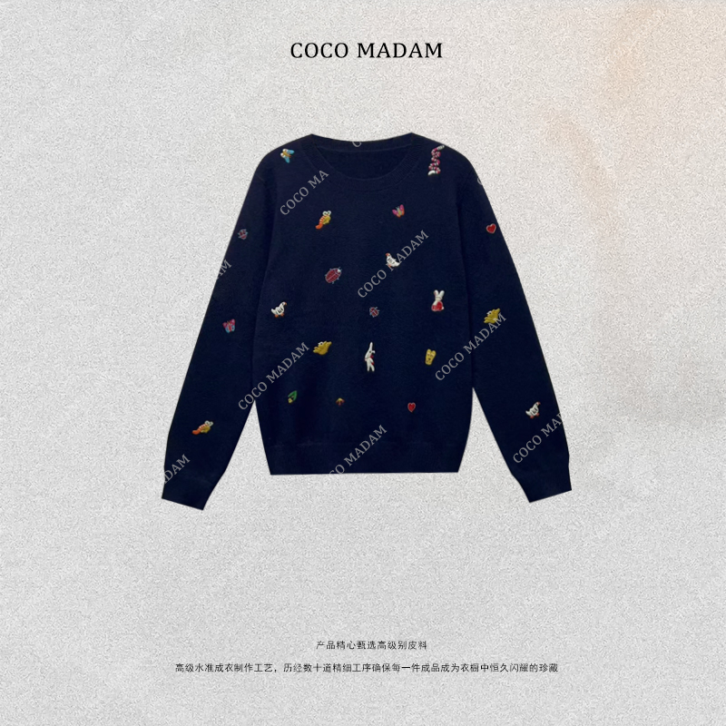 NIUNIU ·T-1498 羊毛衫保暖刺绣常规宽松型衫上衣圆领