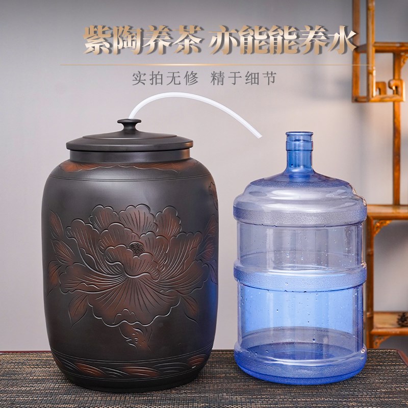 建水紫陶水缸水缸家用储水陶瓷D纯净水桶中式茶道用泡茶桌抽水