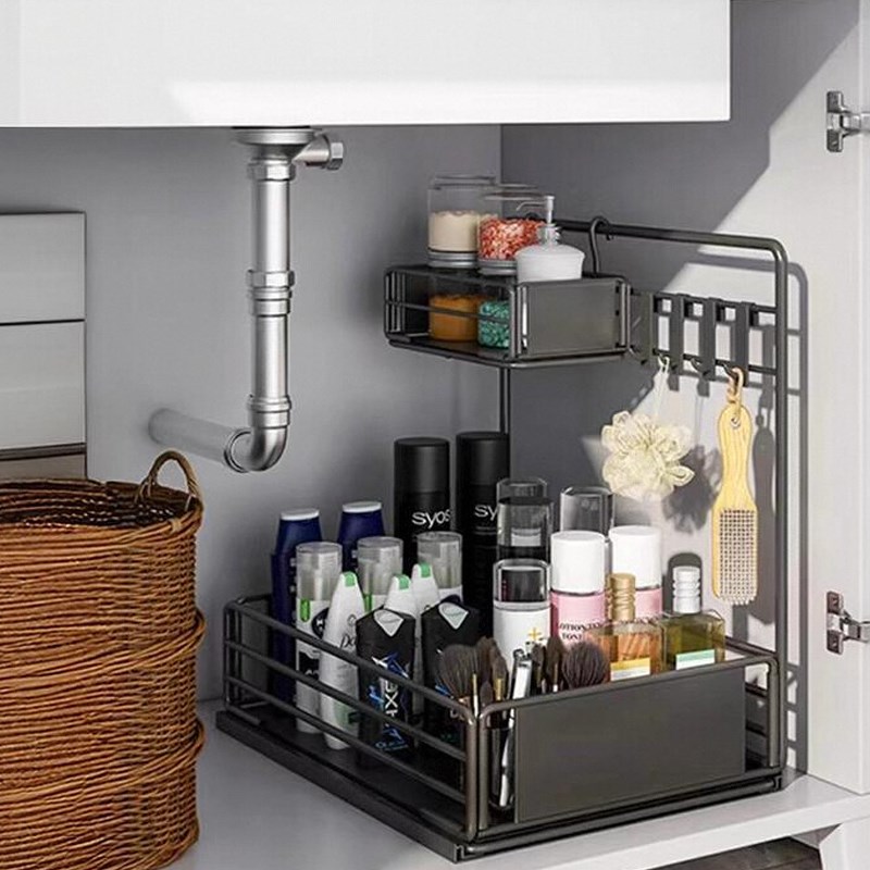 浴柜下置物d架多功能整理储物可抽拉式橱柜内调料架下水槽收纳架