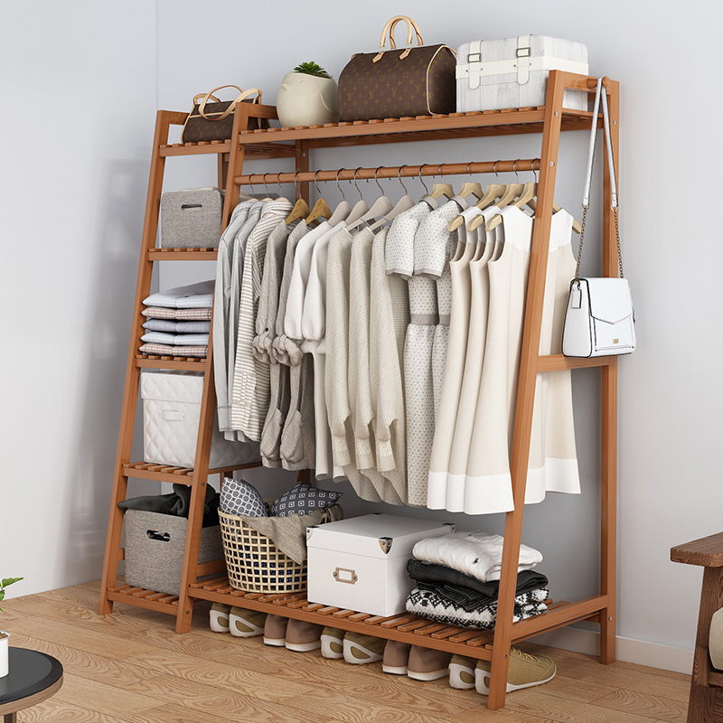 落地衣架家用实木多功能简u易竹置物收纳架子挂衣卧室宿舍衣柜室