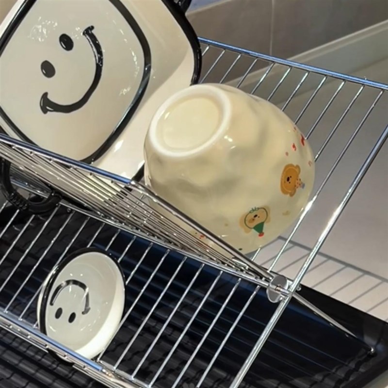 不锈钢沥水碗架家用厨房台面X型C可折叠双层碟盘餐具置物架收纳架