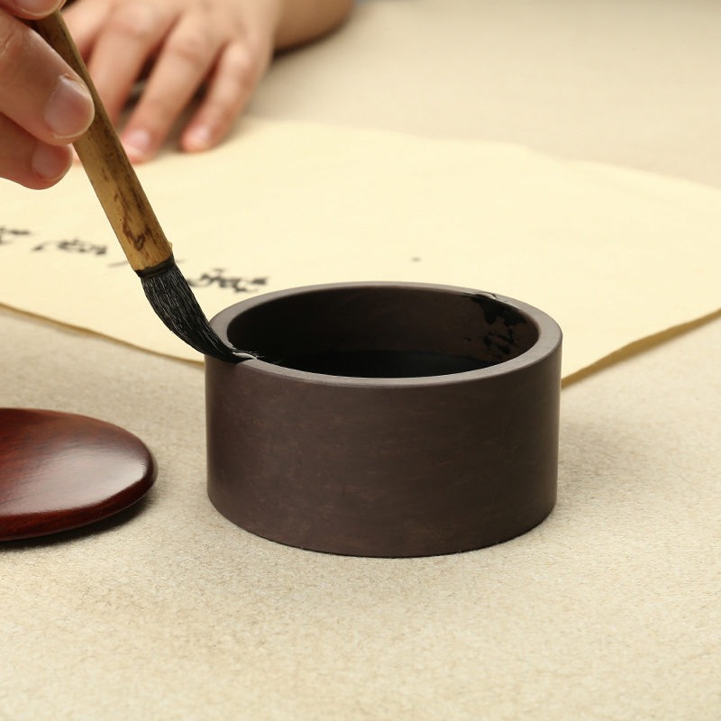 宋坑墨海3寸带盖 砚台原石大容量 多功能L端砚墨池可盛墨汁学生用