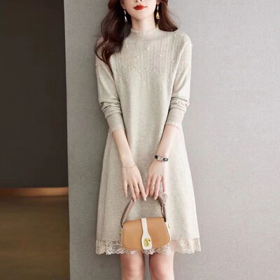配大衣蕾丝针织连衣裙女