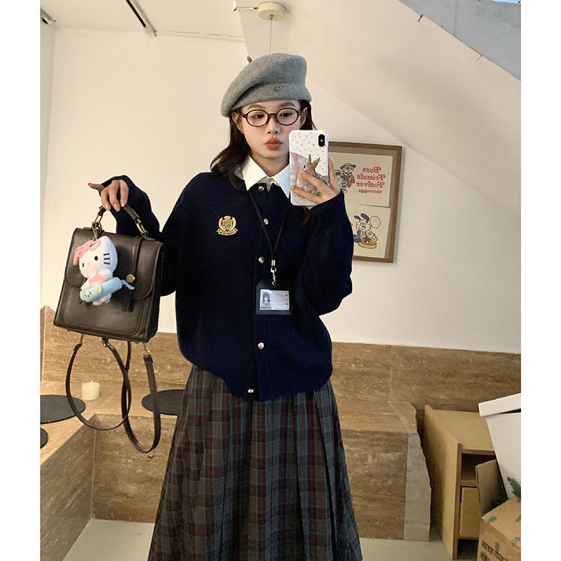 东京岁时记jk早春穿搭秋冬藏青色针织衫显瘦毛衣外套女小个子上衣