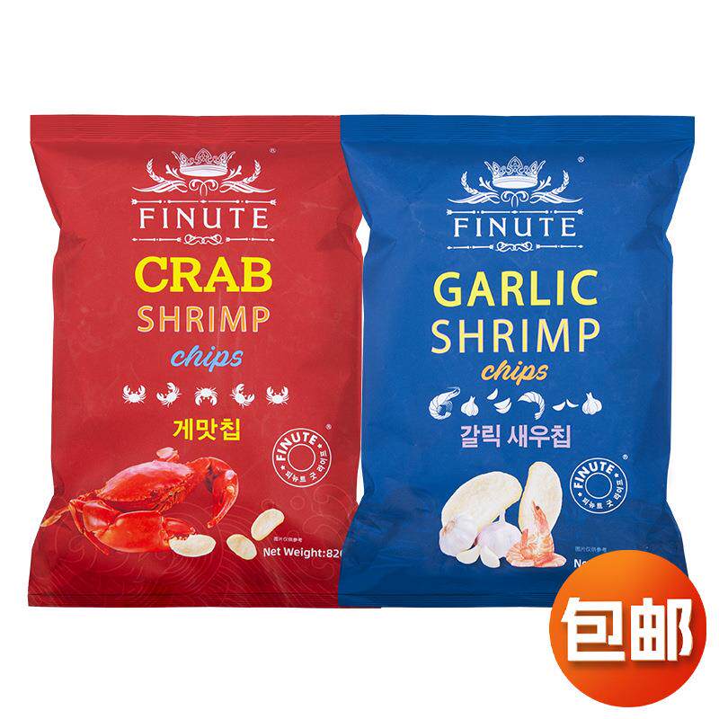 韩国进口 FINUTE趣莱福蒜味虾片82g 网红膨化办公室食品休闲零食