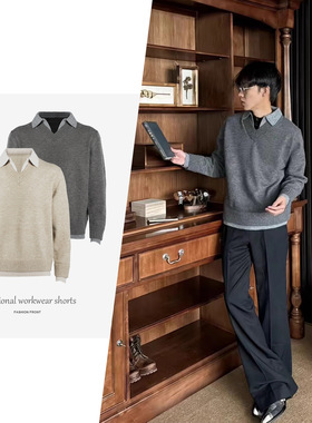 Stay the Night 假两件V领仿羊绒polo氛围感老钱毛衣Stay the Nig