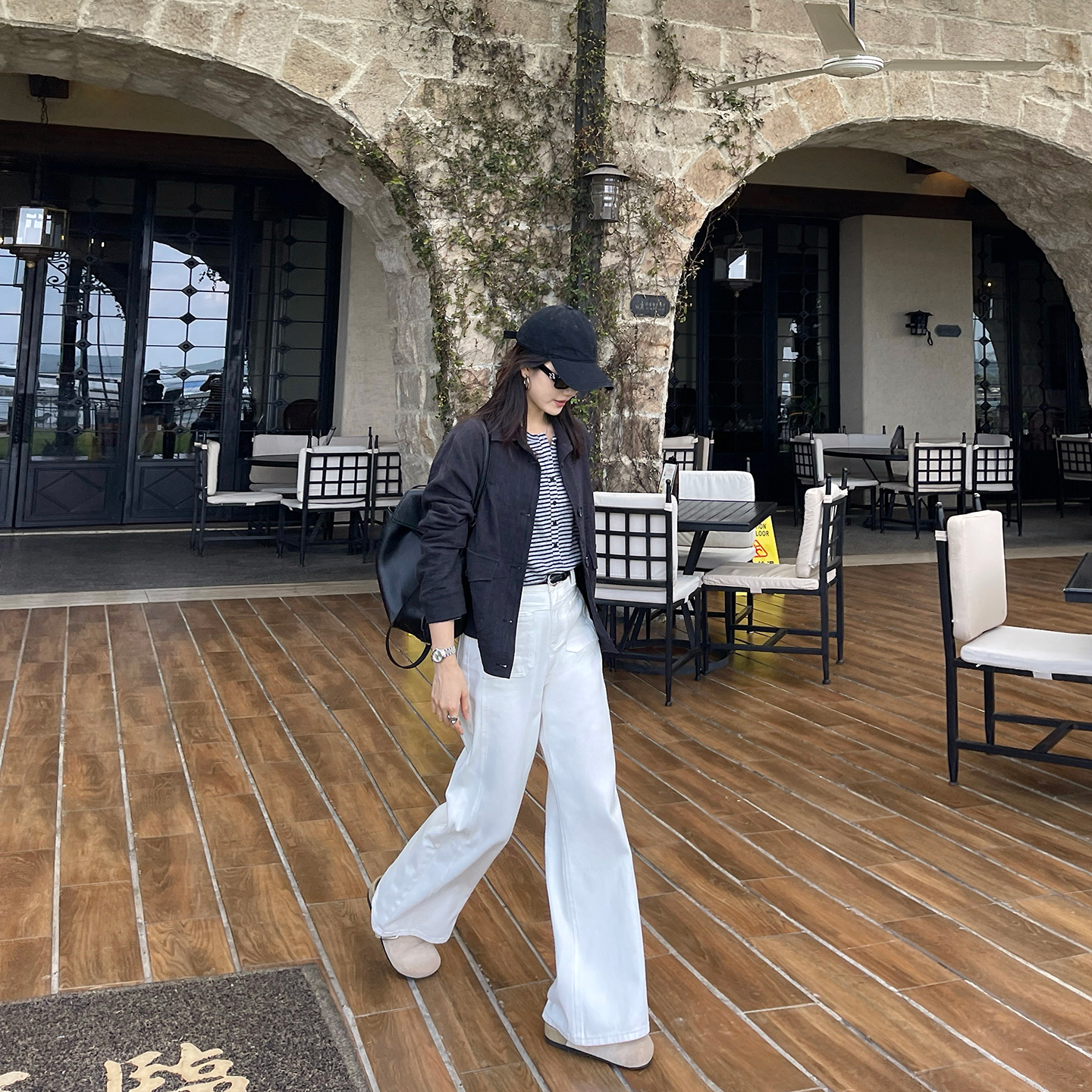 许怡【口袋白牛】休闲99棉前侧大口袋设计显瘦白色牛仔裤女22243
