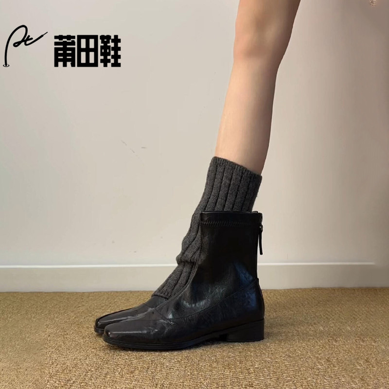 莆田鞋高品质气质方头低跟瘦瘦靴女复古通勤百搭后拉链短靴马丁靴,女鞋,马丁靴,淘宝优惠券,粉丝福利购,淘宝优惠卷