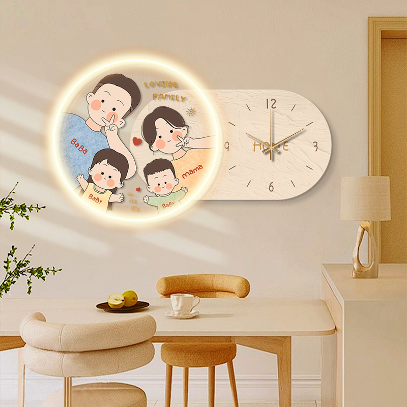 餐厅钟表挂奶油风装饰画创