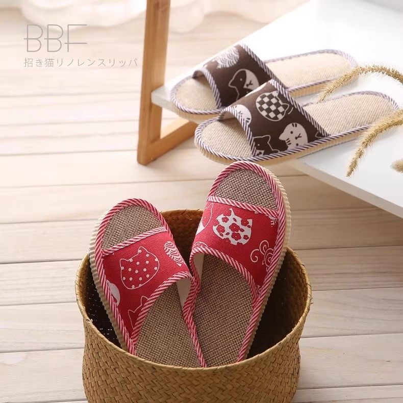 Y亚麻家居拖鞋春夏季男女情侣室内软底地板拖鞋客人酒店宾馆凉拖