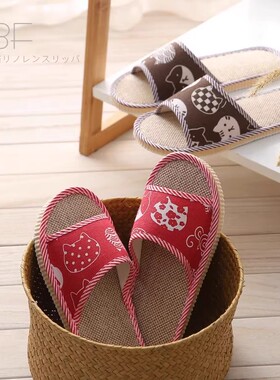 Y亚麻家居拖鞋春夏季男女情侣室内软底地板拖鞋客人酒店宾馆凉拖