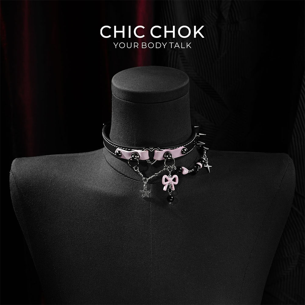 CHICCHOK暗糖荆棘项圈爱心蝴蝶结吊坠尖刺项链五角星黑粉choker女